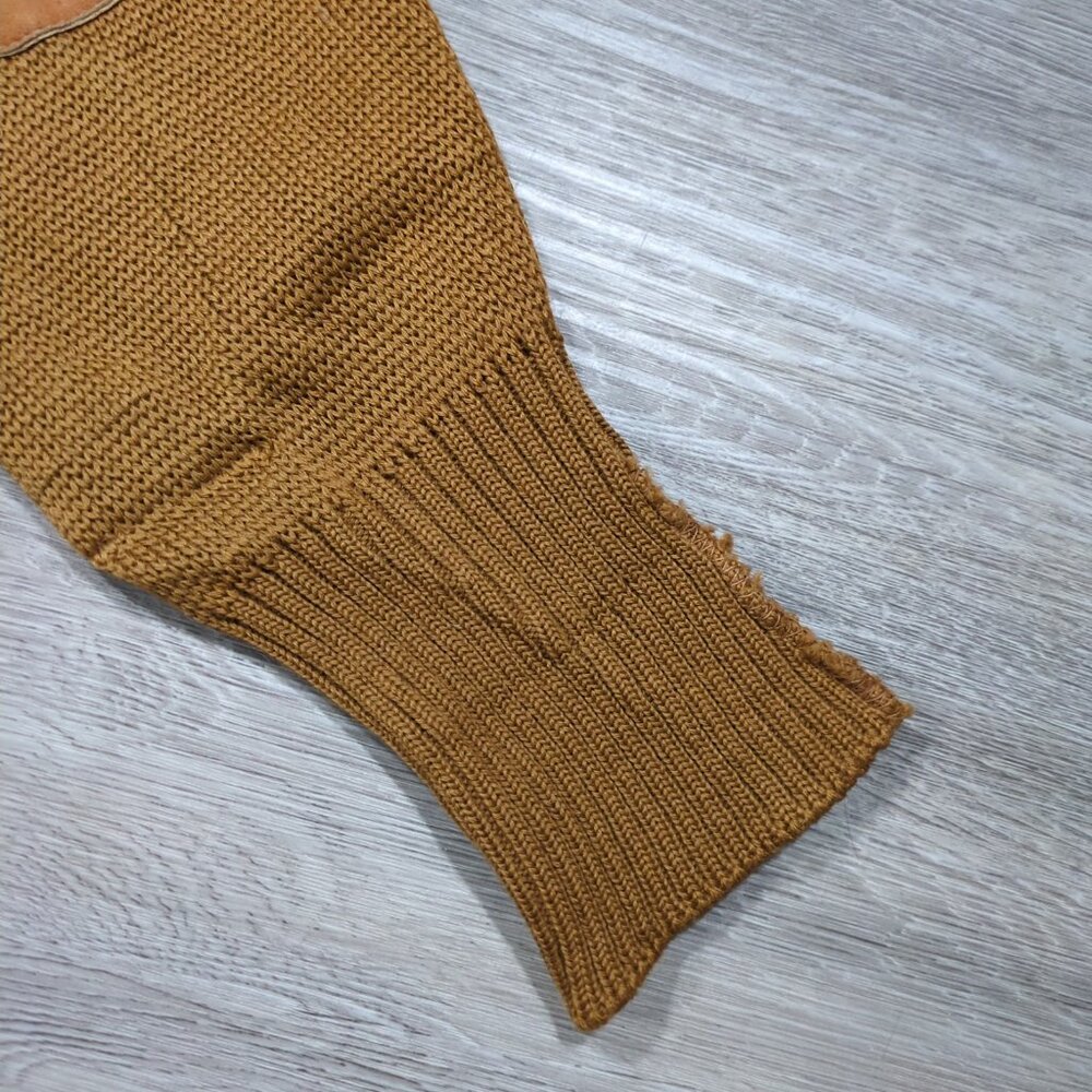 Vintage Tundra Cardigan Sweater Men's Medium Brown Knit Suede Elbow Patches 80s - Picture 12 of 16